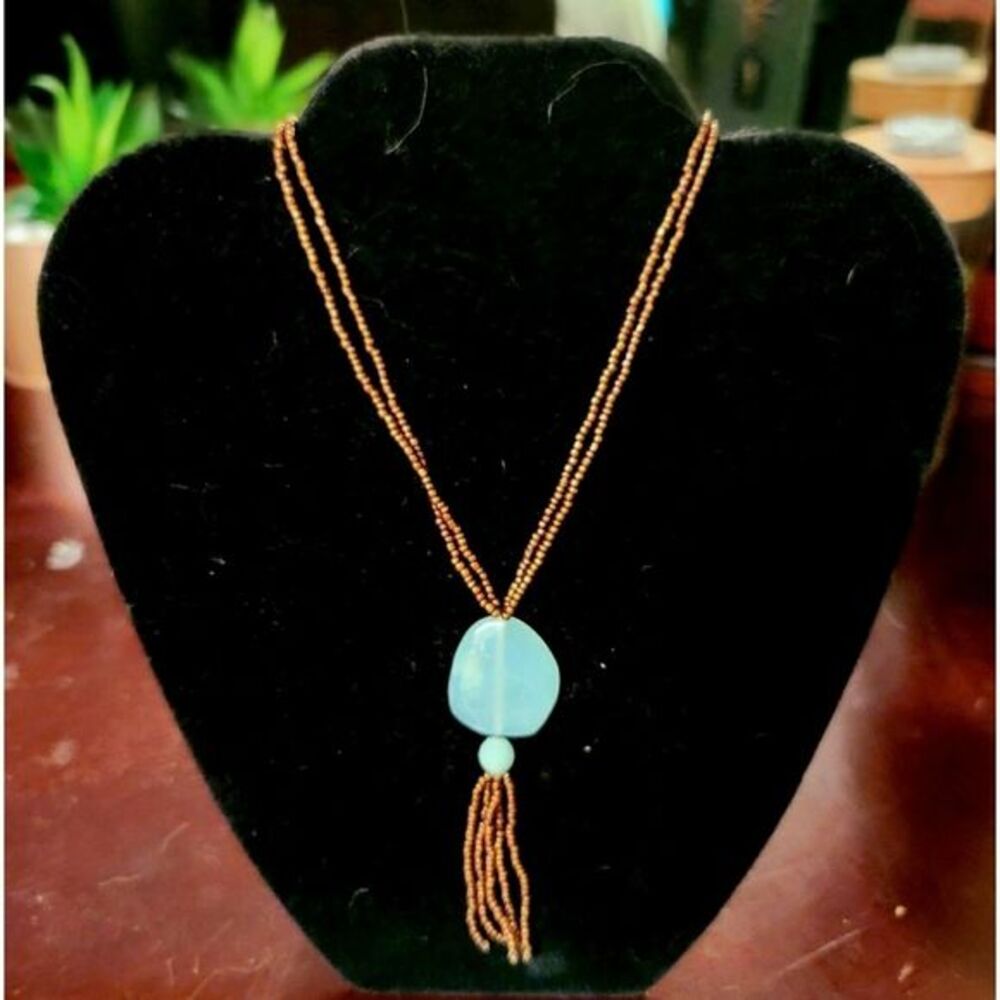 ⭐ GORGEOUS Light Blue and Bronze Beaded Necklace